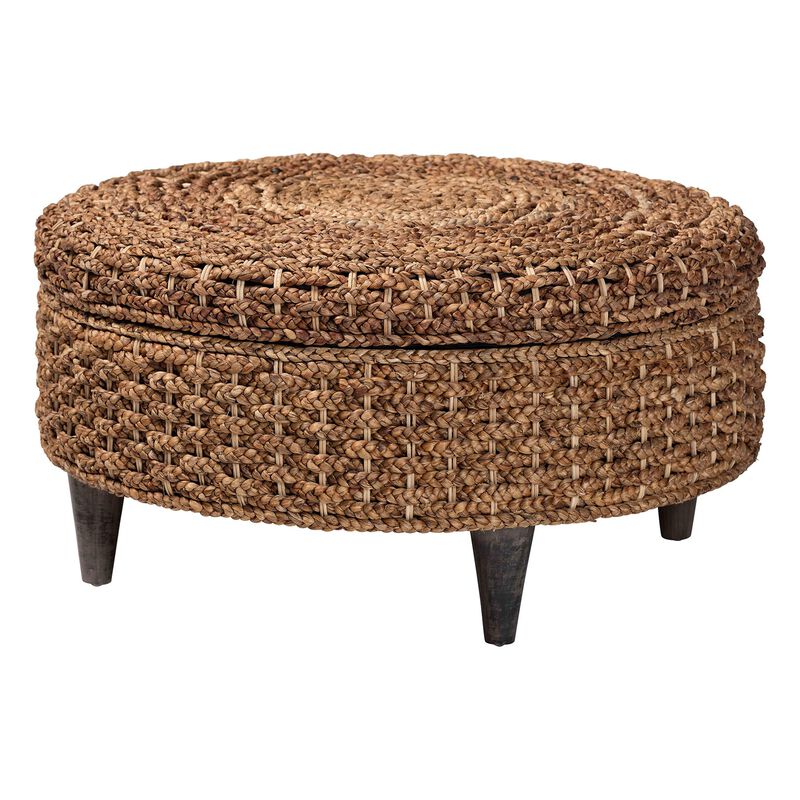 bali & pari Bailey Handwoven Seagrass Storage Ottoman with Lift-Top Lid &ndash; Rustic Wicker Trunk or Footrest with Inner Compartment for Living Room or Entryway, Round image number 0