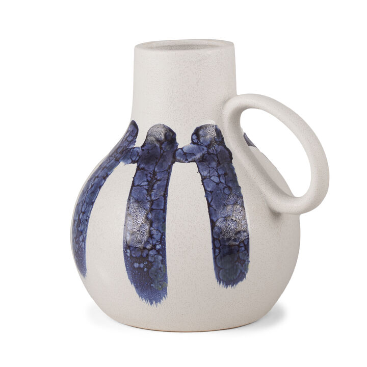 HomeRoots 10" White And Blue Abstract Ceramic Amphora Jug Vase