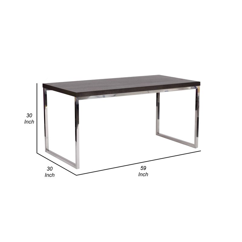 Rami 59 Inch Office Desk, Rectangular Top, Espresso Brown Wood, Steel - Benzara