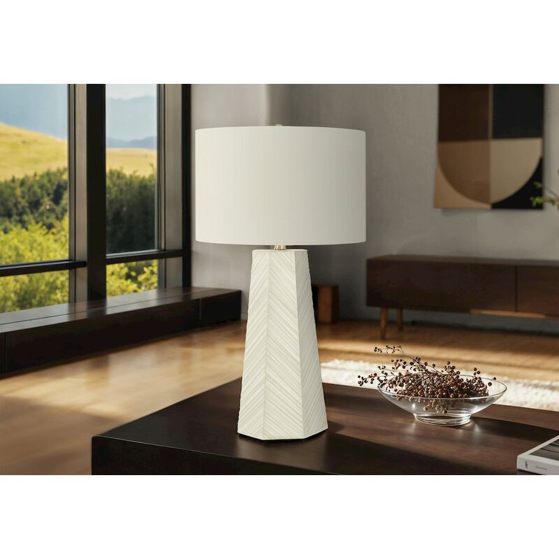 ="Lighting, 29""H, Table Lamp, White Ceramic, Ivory / Cream Shade, Contemporary