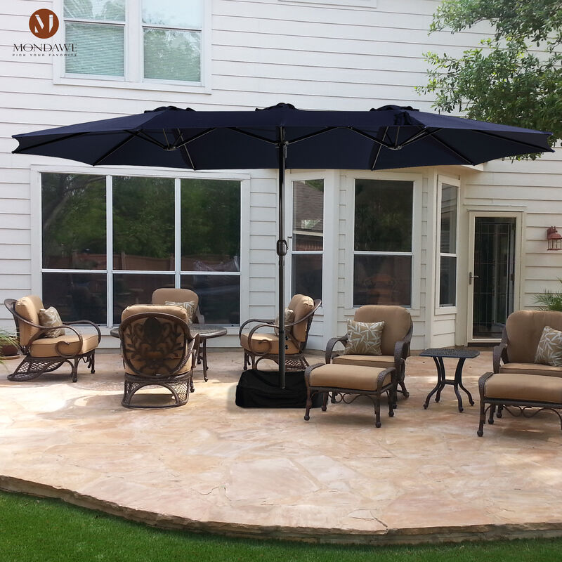 MONDAWE 15ft Rectangular Double-Sided Outdoor Patio Market Umbrella Coffee