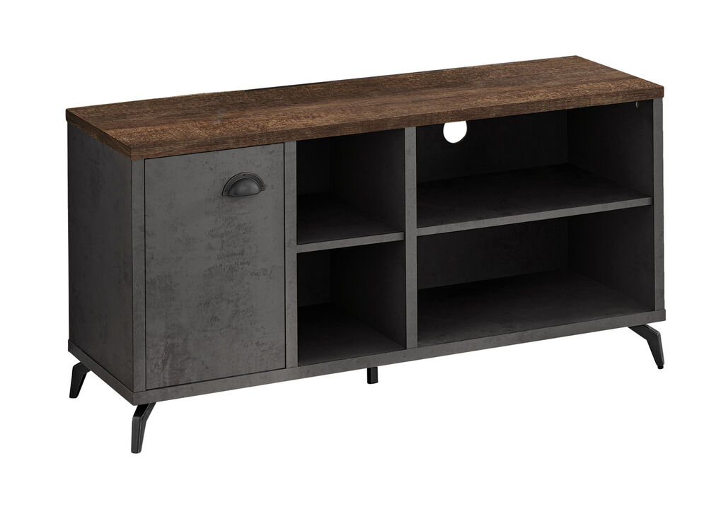HomeRoots 47" Brown And Gray Distressed Reclaimed Wood Enclosed and Open Storage TV Stand