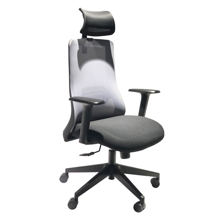 Adjustable Headrest Ergonomic Swivel Office Chair with Padded Seat and Casters, Black and Gray-Benzara