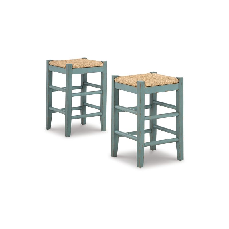 Anya Counter Height Stool Set of 2, Brown Woven, 23 Inch Rustic Blue - Benzara