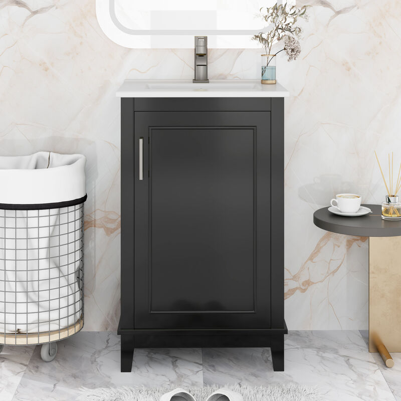 Whisen 20" Bathroom Storage Cabinet Bathroom Vanity with Ceramic Sink and Soft Close Door