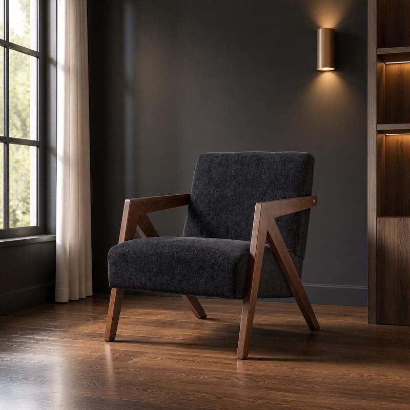 GOODSILO Mid-Century Modern Upholstered Accent Armchair with Sturdy Wood Frame, Comfortable Seating for Living Room Bedroom Office image number 2