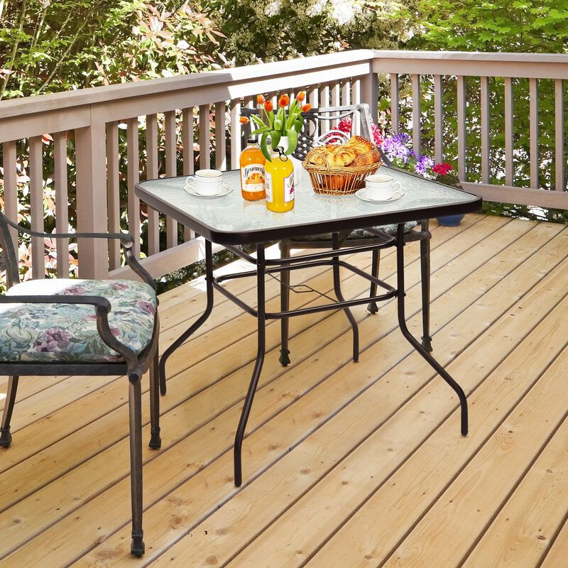 32 Inch Patio Tempered Glass Steel Frame Square Table image number 3