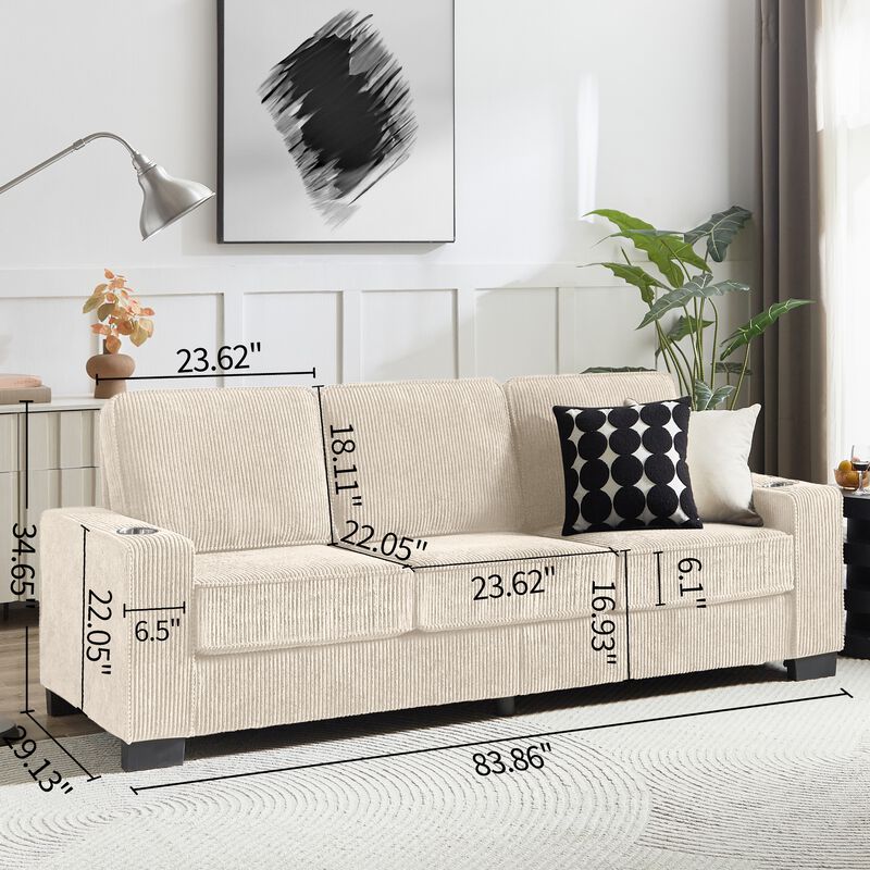 Blank 83.86" Corduroy 3 Seat Modern Sofa image number 9