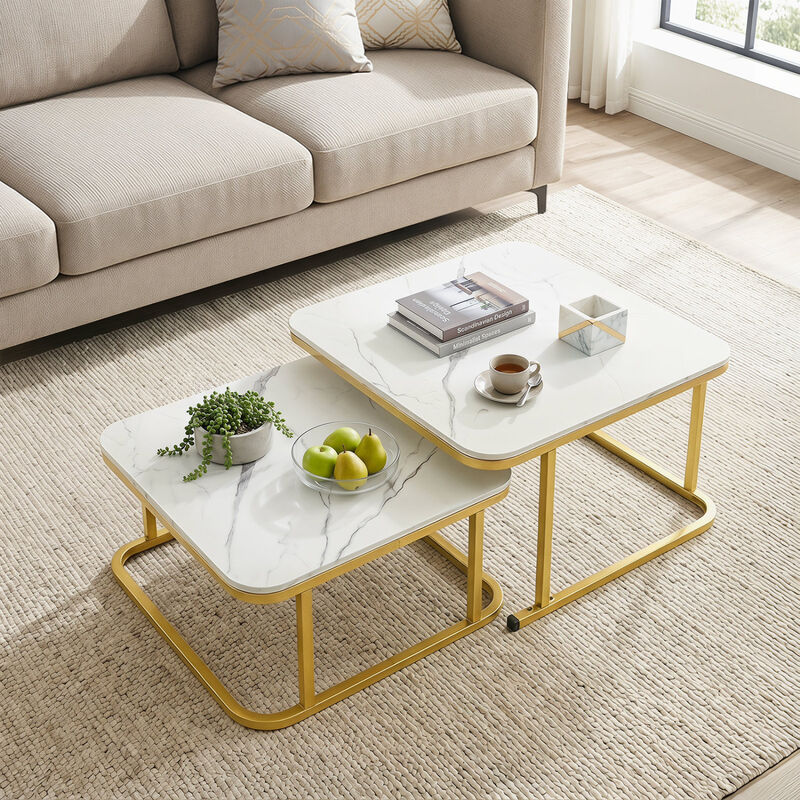 Modern Nesting Coffee Table Set with Faux Marble Surface and Metal Frame image number 1