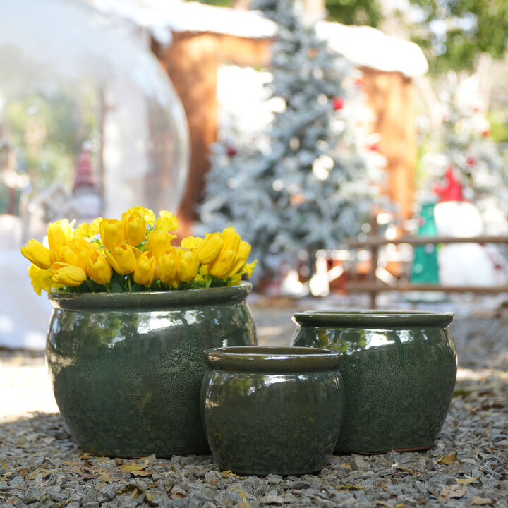 WOW PIONEER Handmade Ceramic Plant Pots Set of 3 Assorted Sizes for Indoor and Outdoor Use, Breathable Clay Planters with Drainage Holes for Home Garden Balcony Decor