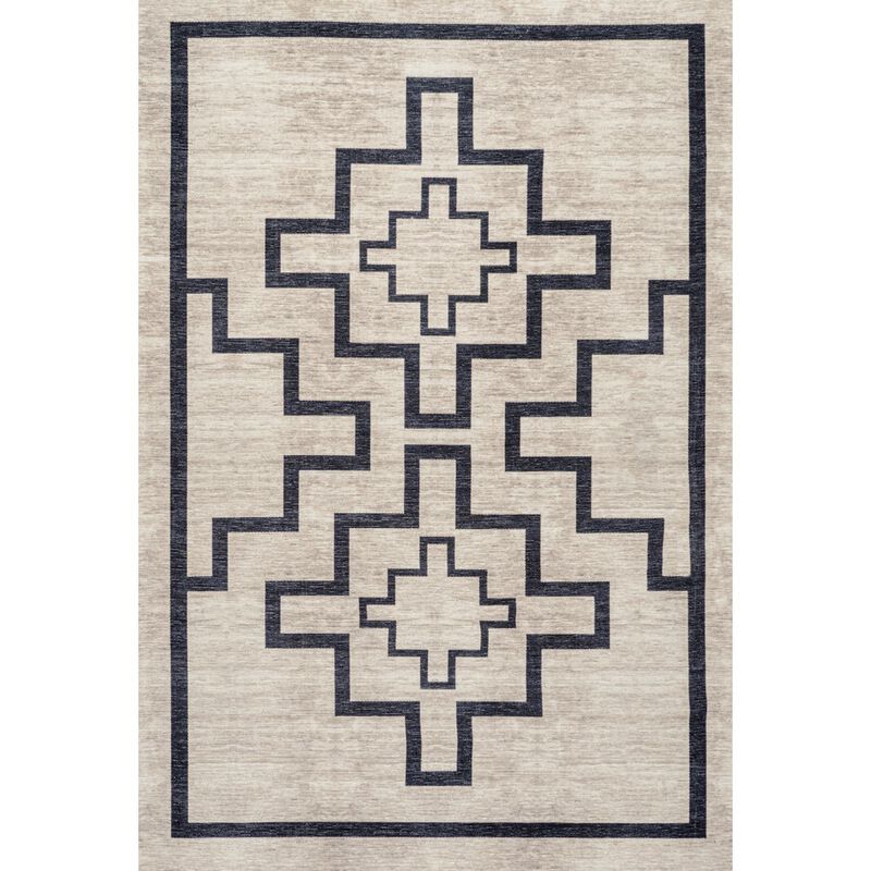 Ashkii Minimalist Medallion Machine Washable Area Rug