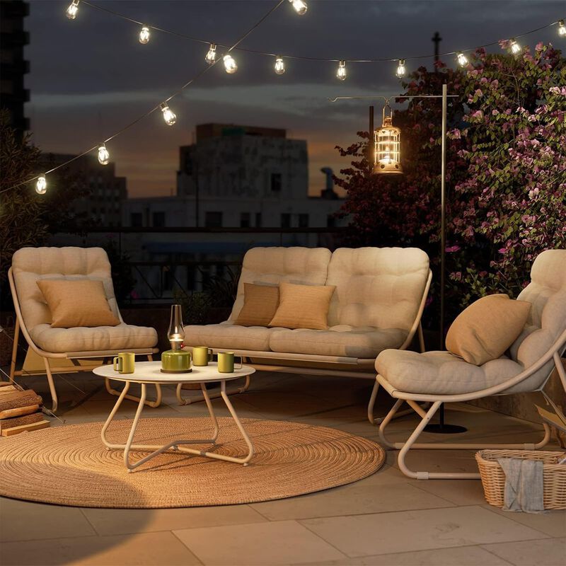 Mondawe 4-Piece Outdoor Set w/ Rust-Resistant Steel Frame Plush Cushions Chairs & Glass Table