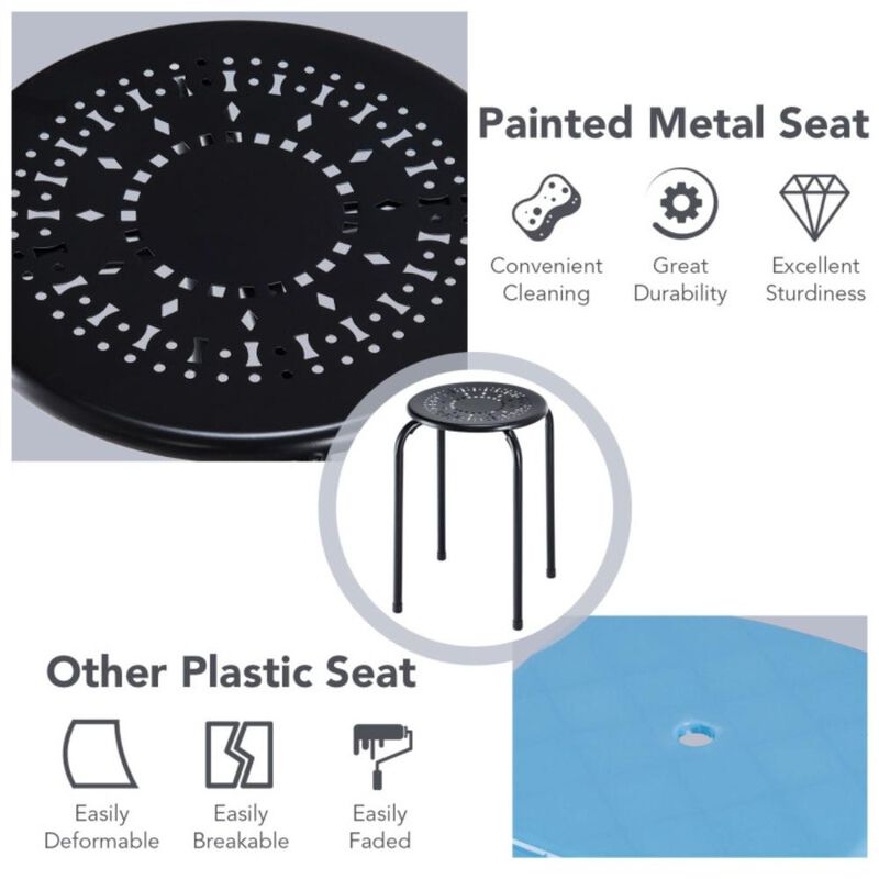 Hivvago Set of 6 Stackable Multifunctional Daisy Design Backless Round Metal Stool Set