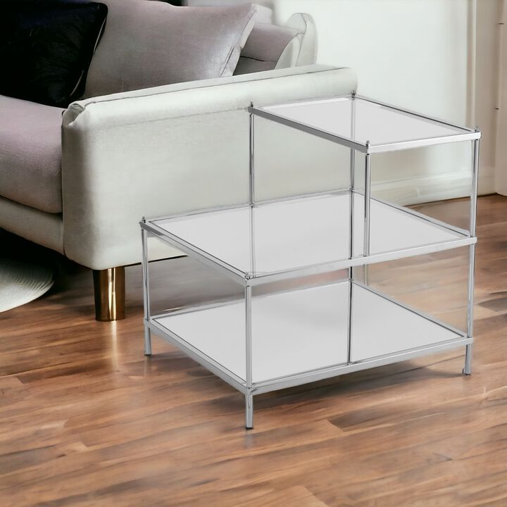 Glass Mirrored End Table with Sleek Frame, Elegant Accent for Living Room or Bedroom