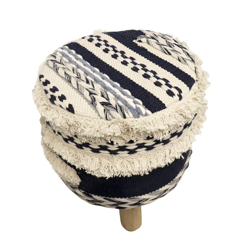 Pasargad Home Grandcanyon Braided Cotton Pouf with Wooden Legs image number 1