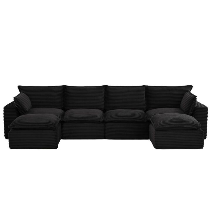Singi Modular Corduroy U‑Shape Compressed Sectional Sofa