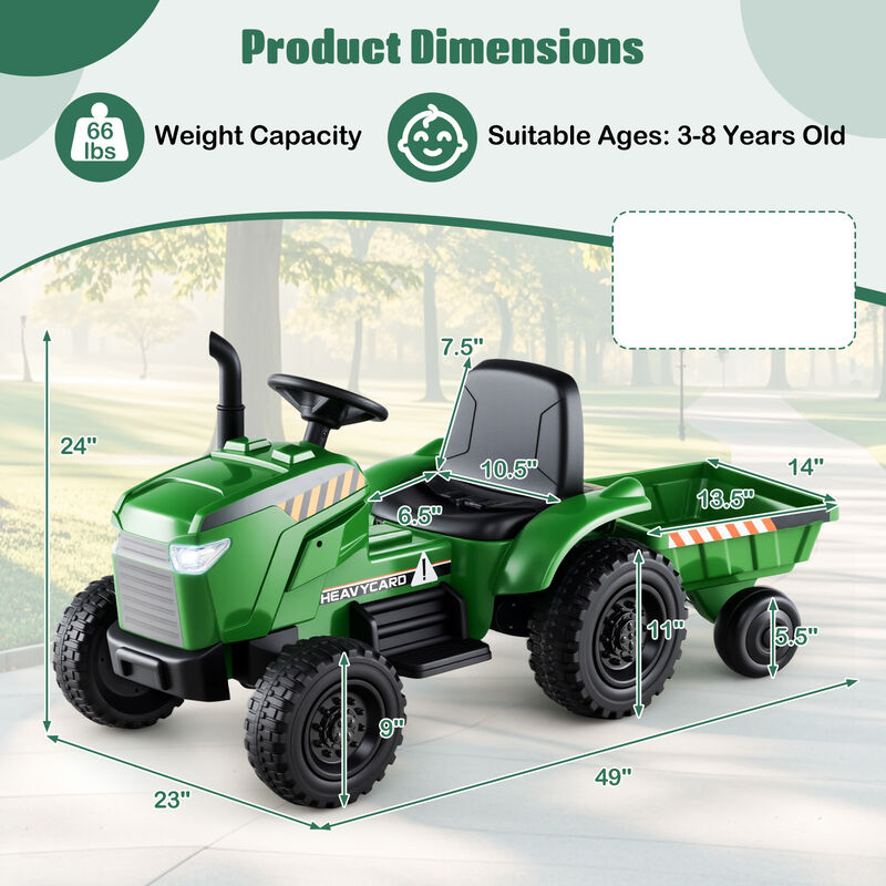 12V Electric Kids Ride-On Tractor with Trailer and 3-Gear Driving System image number 2