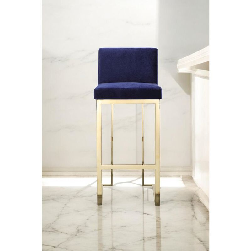 Pangea Home Dexter Bar Stool Velvet Navy & Gold