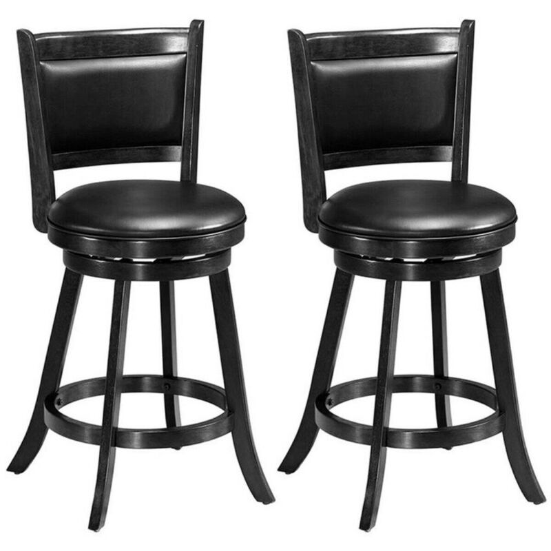 Hivvago 2 Pieces 24 Inch Swivel Counter Stool Dining Chair Upholstered Seat
