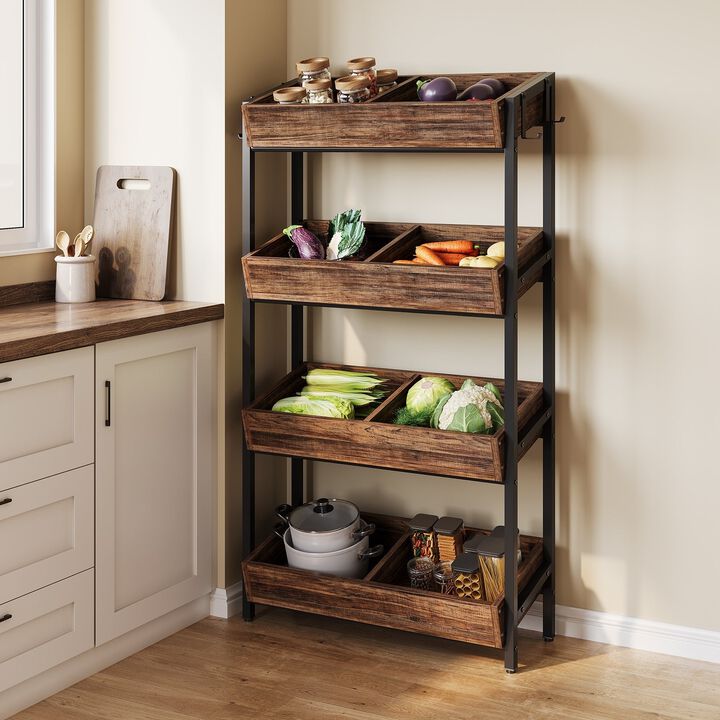 Tribesigns Wood Fruit Vegetable Storage Rack 4-Tier Storage Organizer