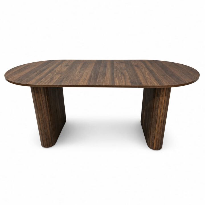 Oval dining table for 6 to 8 MDF dining table with metal frame Modern farmhouse dining table with wood strip base for kitchen