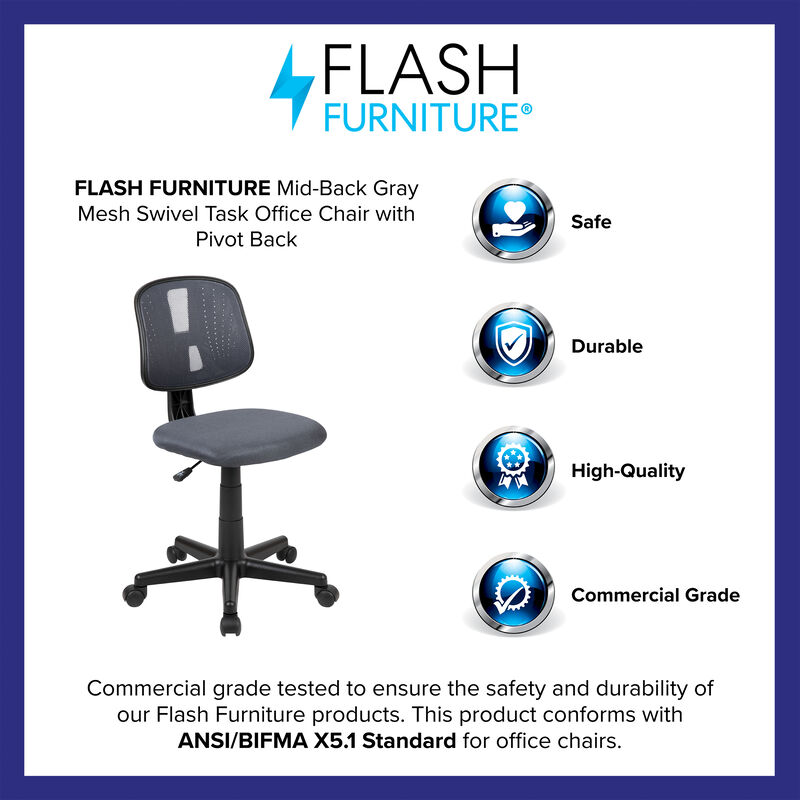Flash Fundamentals Mid-Back Mesh Swivel Task Office Chair with Pivot Back image number 8