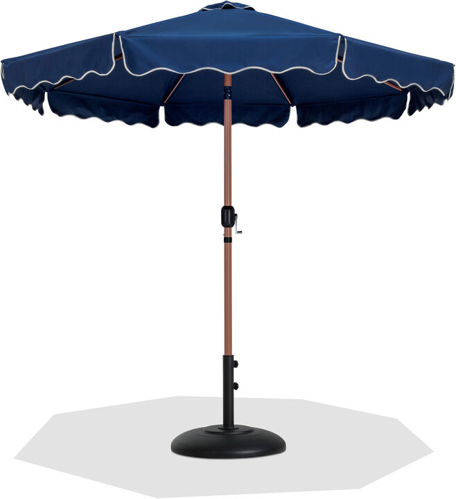 Meridian Furniture Amalfi Navy With Cream Piping / Matte Black Metal Patio Umbrella with Base Sets
