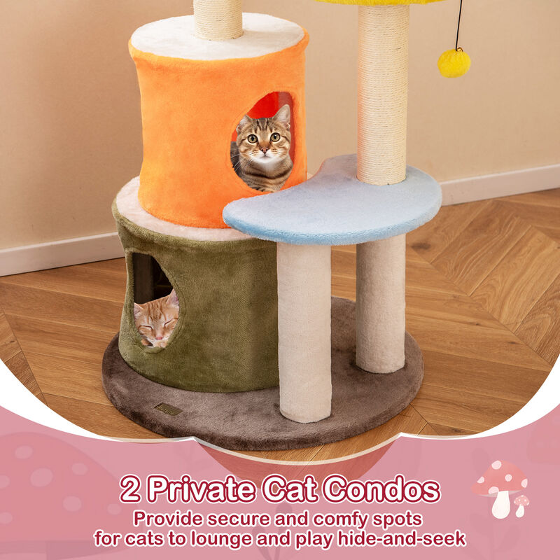 Tall Cat Tree with 2 Cat Condos and Soft Padded Platforms &ndash; Multi-Level Tower for Indoor Cats