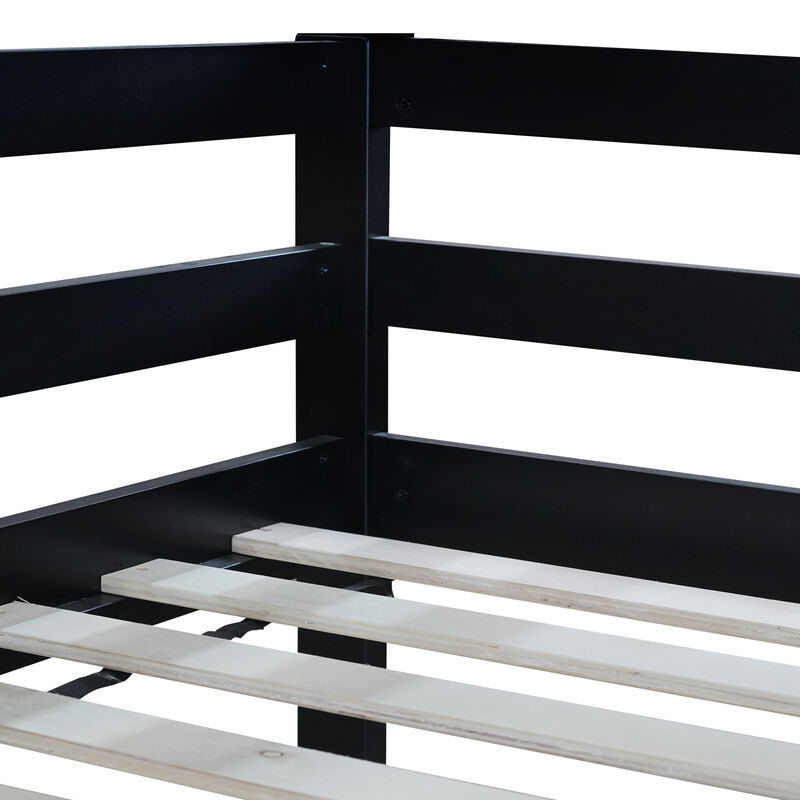 Whisen Twin over Twin Rubber Wood House-Shaped Floor Bunk Bed with ladder and Safety Guardrails image number 8