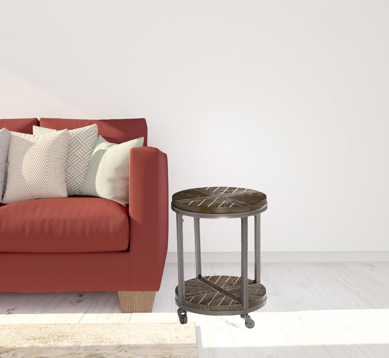 Hivvago 24 Inch Brown Manufactured Wood And Iron Round End Table With Shelf