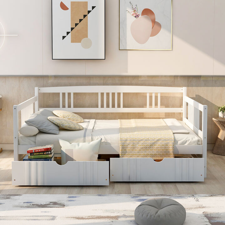 Whisen Full Size Wood Daybed with 2 Drawers, 78.2"x57.5", Solid Wood, for Bedroom Living Room
