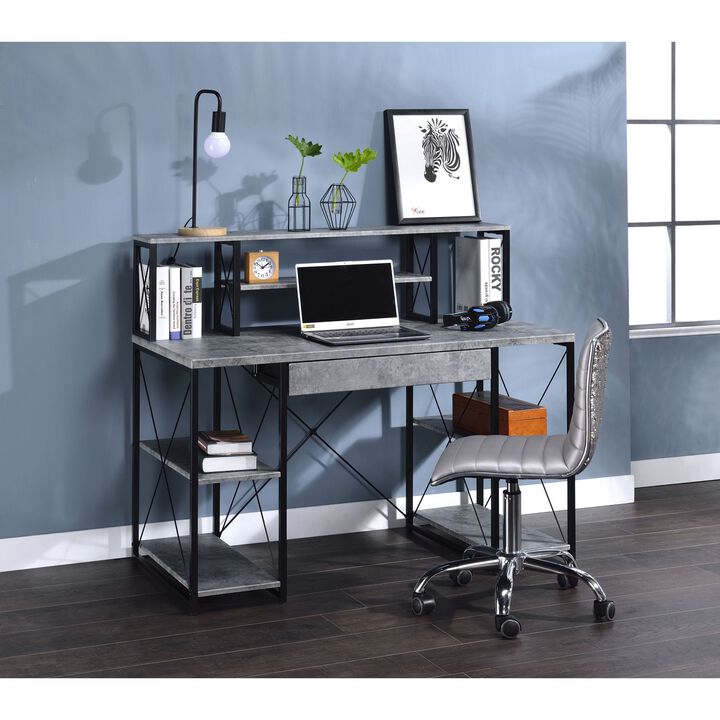 Amiel Desk, Faux Concrete & Black 92875