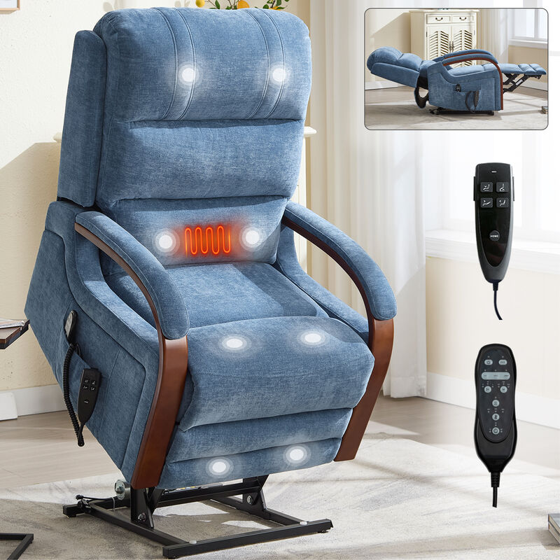 Power Leatheraire Lift Recliner Chair Dual Motor Infinite Position with Solid Wood Armrests, Heat Massage image number 2