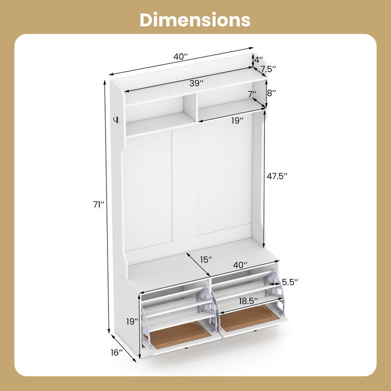 4-In-1 Mudroom Hall Tree with Coat Rack and Flip-Open Storage Drawers image number 2