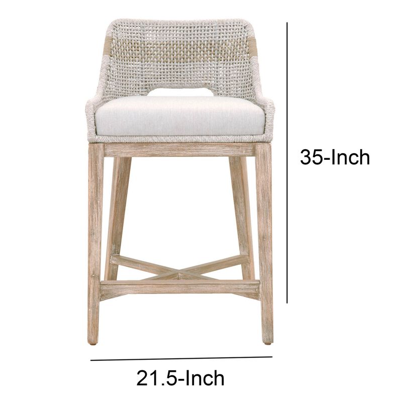 Interwoven Rope Counter Stool with Stretcher and Cross Support, Light Gray-Benzara
