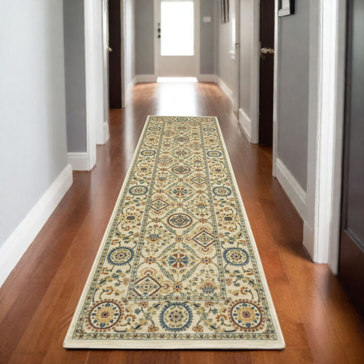 HomeRoots And Burnt Oriental Runner Rug With Fringe