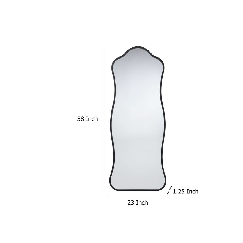 Ari Floor Mirror, 58 Inch, Black Metal Wavy Frame, Hand Forged Iron - Benzara