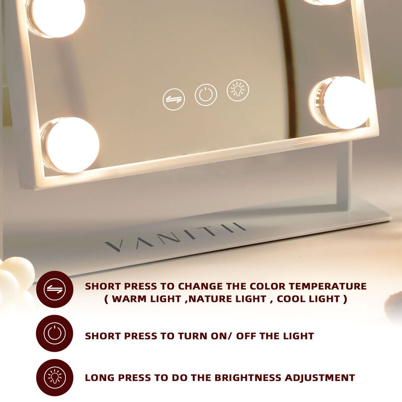 VANITII 12''W in × 14''H in Hollywood  Vanity Makeup Mirror With Lights 9 LED Bulbs White