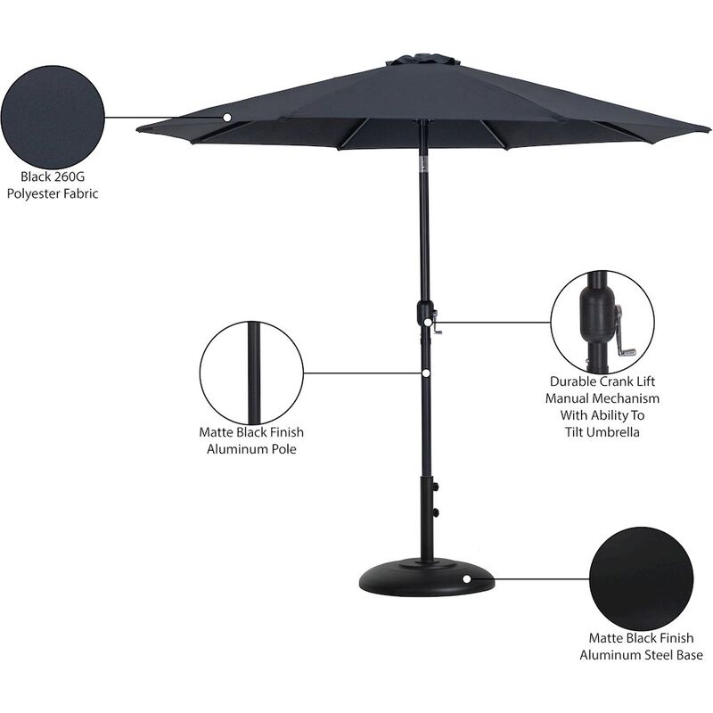 Meridian Furniture Fiji Black Fabric / Matte Black Aluminum Patio Umbrella with Base Sets