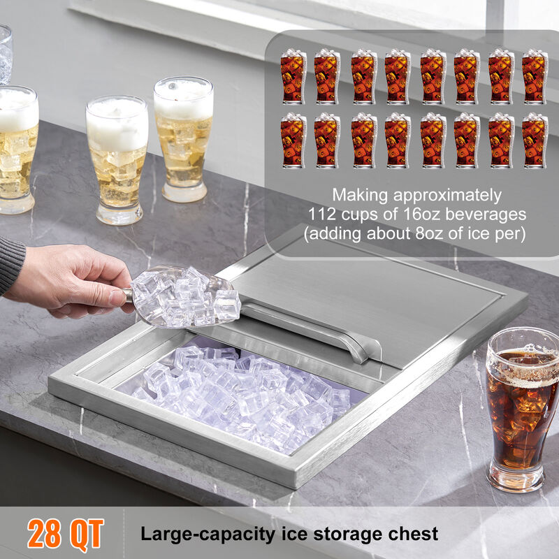 VEVOR 18"x12"x14.5" Drop in Ice Chest Ice Cooler Ice Bin Stainless Steel w/Cover image number 1