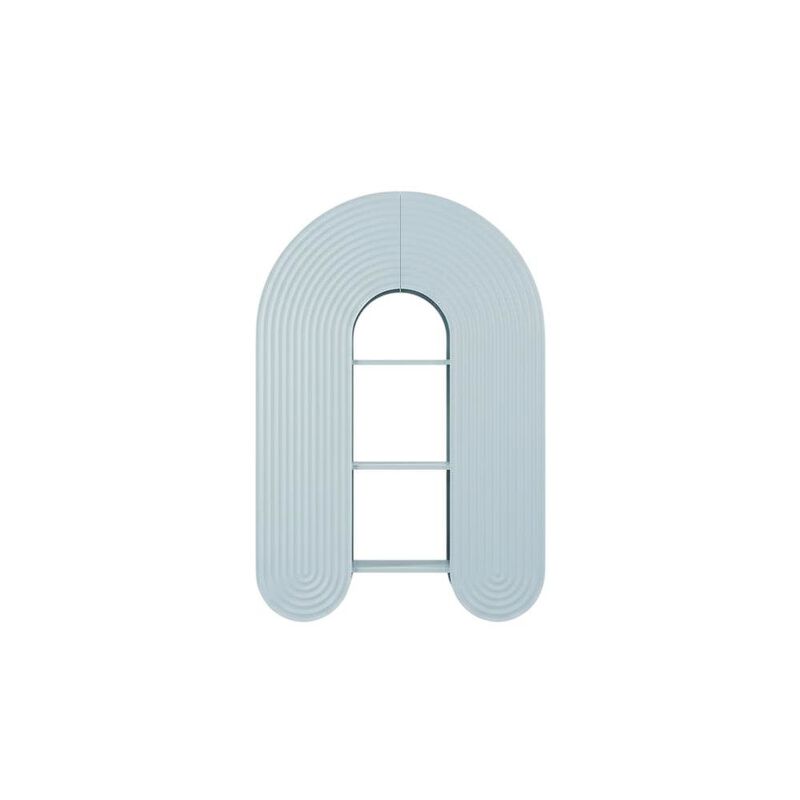 Red arched bookshelf with spacious shelves and nylon accents image number 1