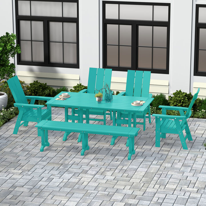 WestinTrends 6 Piece Outdoor Patio Dining Table and Armchair Dining Bench Set