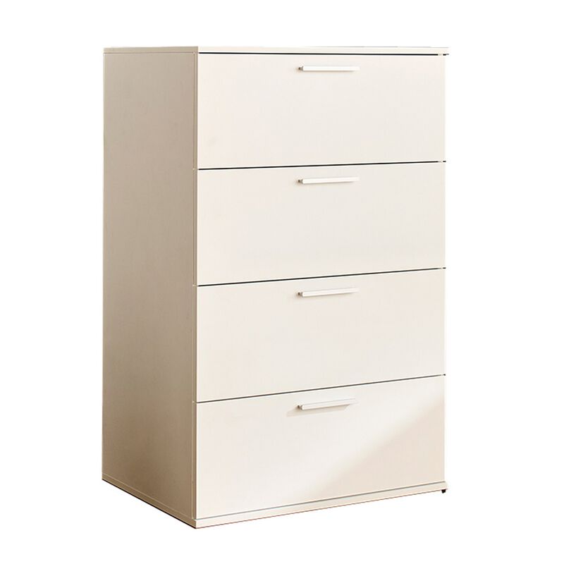 Levy Tall Dresser Chest, 4 Jumbo Drawers, Farmhouse White Wood Finish - Benzara