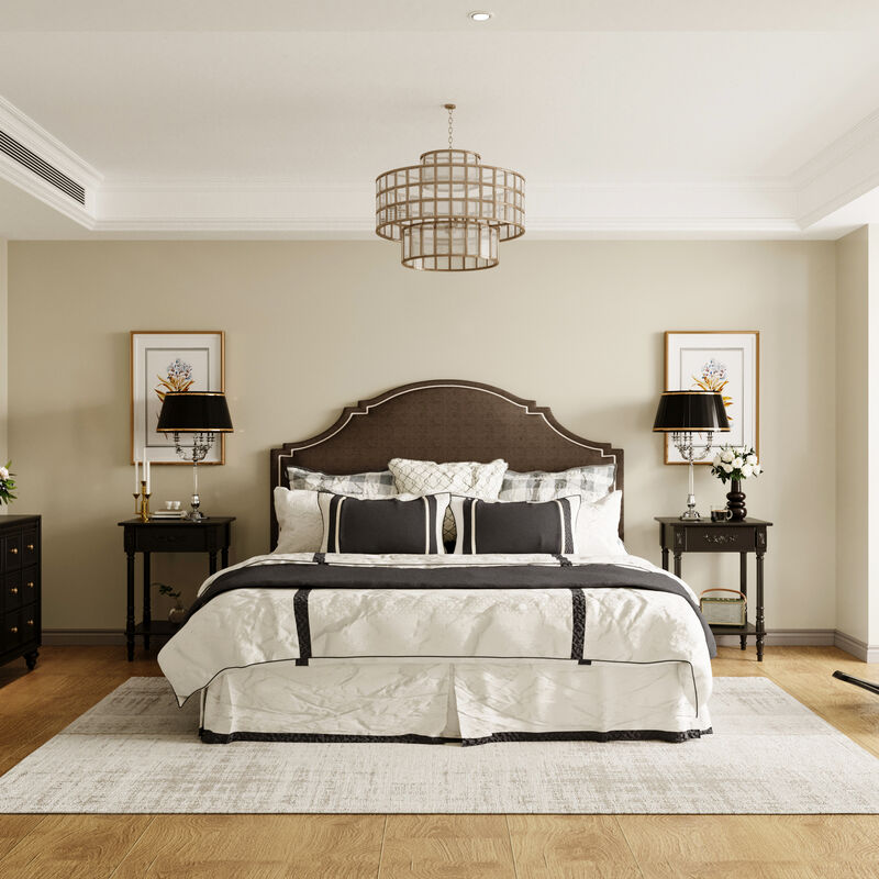 FUFU&GAGA Vintage Bedside Cabinet with Drawer Open Shelf Solid Wood Legs and Black Paint Finish 19.7''L × 15.7''W × 27''H