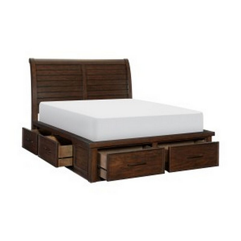 Daisy Queen Platform Bed, 6 Storage Drawers, Metal Handles, Brown Wood - Benzara