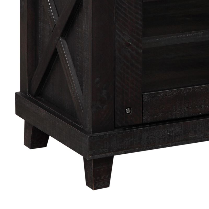 Three Open Shelves Entertainment Center with Exposed Bolts and Cross Bracing, Brown - Benzara image number 3