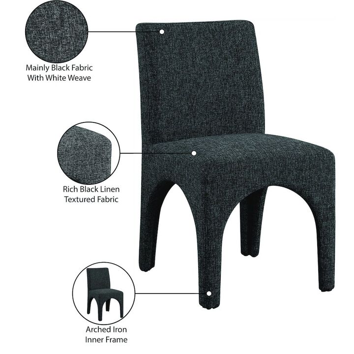 Meridian Furniture Gramercy Black Linen Textured Fabric Dining Chair, Set of 2