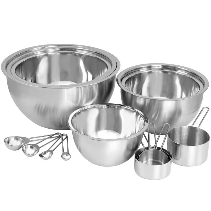 MegaChef 14 Piece Stainless Steel Measuring Cup and Spoon Set with Mixing Bowls