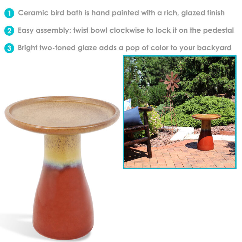Sunnydaze Outdoor Glazed Ceramic Bird Bath - 20.5 in