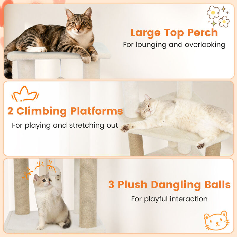 64" Cat Tree Tower with Two Large Condos and Jute Scratching Posts image number 5